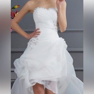 Wedding dress. White hi low dress. Beautiful detail. Corset back.